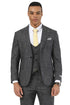 Men's Stacy Adams One Button Peak Lapel Vested Suit in Black Sharkskin Windowpane