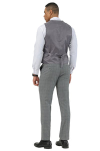 Men's Stacy Adams Two Button Peak Lapel Suit with Scoop Vest in Grey Glen Plaid