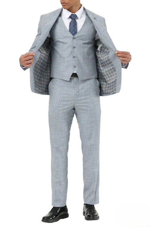 Stacy Adams - 3 Piece Hybrid Fit Notch Lapel Suit in Light Blue