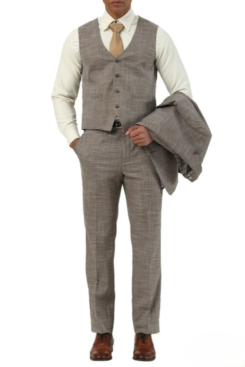Stacy Adams - 3 Piece Hybrid Fit Notch Lapel Suit in Light Brown
