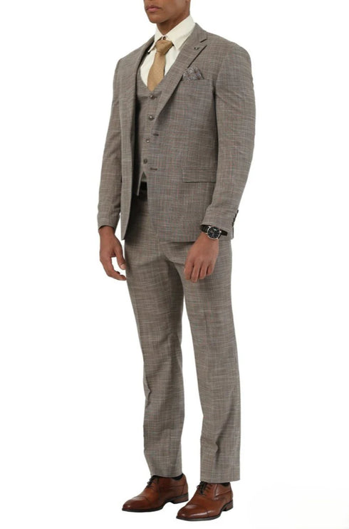 Stacy Adams - 3 Piece Hybrid Fit Notch Lapel Suit in Light Brown