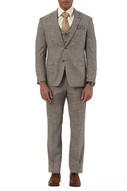 Stacy Adams - 3 Piece Hybrid Fit Notch Lapel Suit in Light Brown