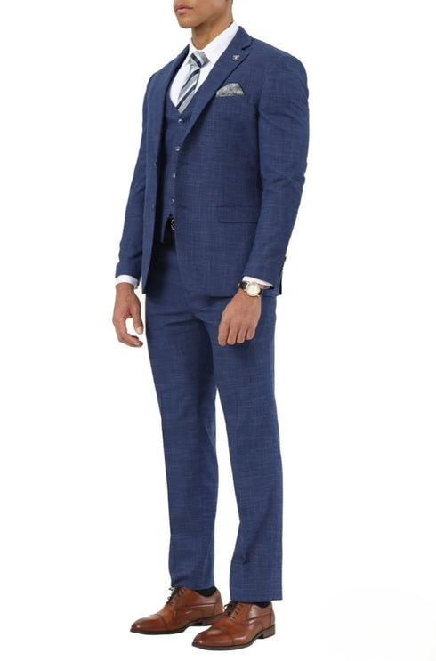 Stacy Adams - 3 Piece Hybrid Fit Notch Lapel Suit in Indigo