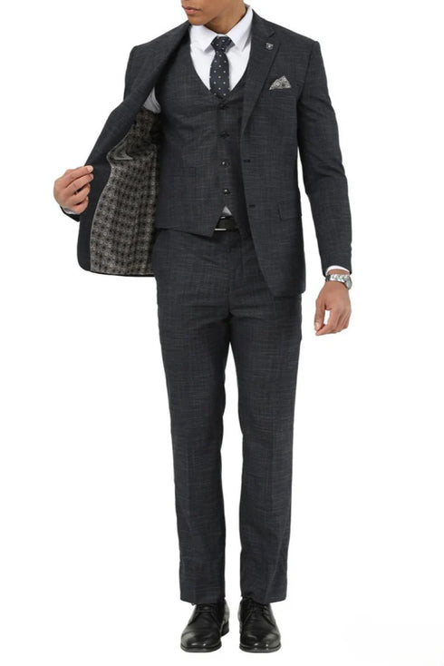 Stacy Adams - 3 Piece Hybrid Fit Notch Lapel Suit in Black