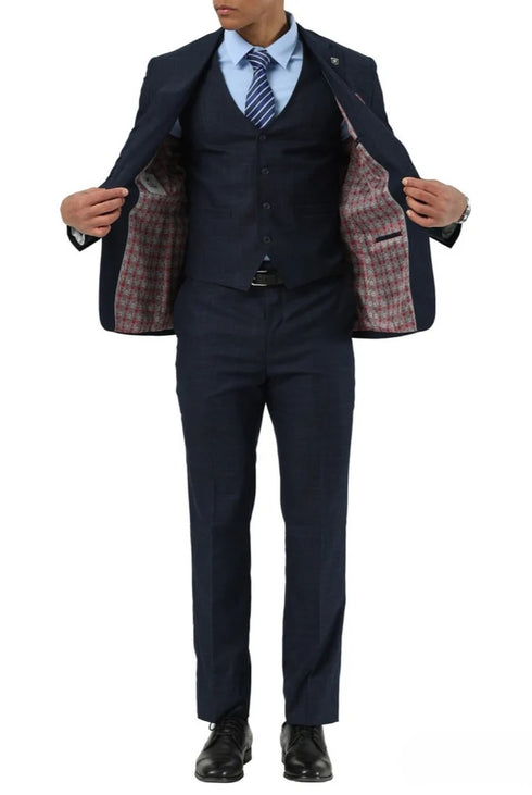 Stacy Adams - 3 Piece Hybrid Fit Notch Lapel Suit in Navy
