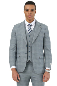 Men's Stacy Adams Vested Sharkskin Pattern Business Suit in Light Grey