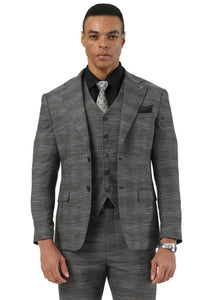 Men's Stacy Adams Vested Sharkskin Pattern Business Suit in Charcoal Grey