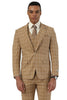 Men's Stacy Adams One Button Vested Peak Lapel Suit in Taupe Plaid
