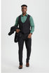 Men's Vested One Button Peak Lapel Stacy Adams Designer Suit in Black