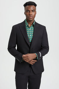 Men's Vested One Button Peak Lapel Stacy Adams Designer Suit in Black