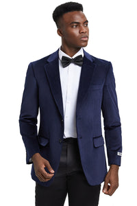 Men's Stacy Adams Modern Fit Velvet Blazer in Navy Blue