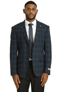 Men's Stacy Adams Modern Fit Business Sport Coat Blazer in Dark Green Plaid