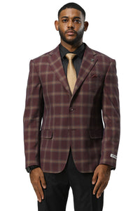 Men's Stacy Adams Modern Fit Business Sport Coat Blazer in Burgundy Plaid