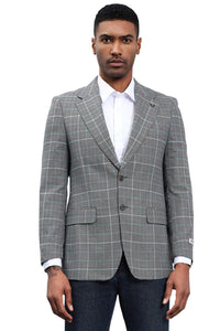 Men's Stacy Adams Modern Fit Business Sport Coat Blazer in Grey Plaid