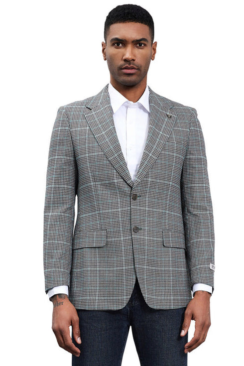 Men's Stacy Adams Modern Fit Business Sport Coat Blazer in Grey Plaid