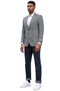 Men's Stacy Adams Modern Fit Business Sport Coat Blazer in Grey Plaid