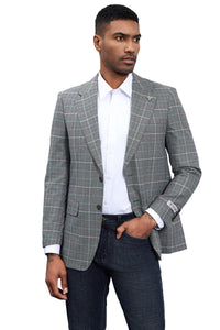 Men's Stacy Adams Modern Fit Business Sport Coat Blazer in Grey Plaid
