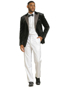 Men's Stacy Adams Velvet Wedding & Prom Tuxedo Jacket With Rhinestone sequin Adorned Lapel in Black