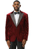 Men's Stacy Adams Velvet Wedding & Prom Tuxedo Jacket With Rhinestone Adorned Lapel in Burgundy