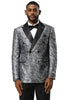 Men's Stacy Adams Double Breasted Wedding & Prom Tuxedo Jacket in Textured Shiny Silver Sharkskin