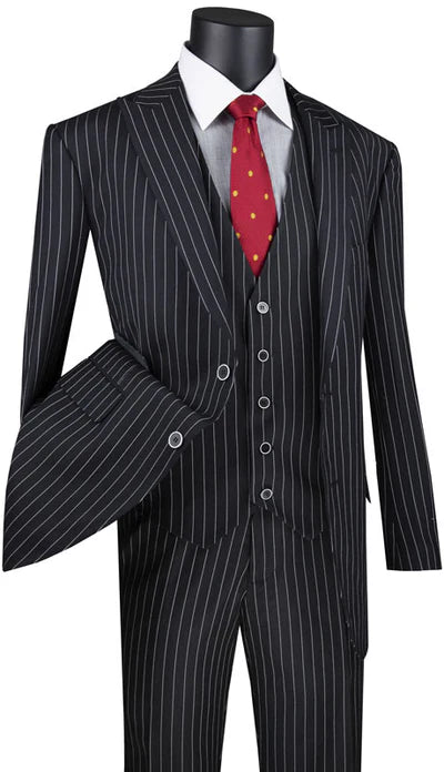 (44R/40W) Black Regular Fit 3 Piece Suit 2 Button Suit