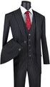 Odyssey Collection - Black Regular Fit 3 Piece Suit 2 Button Gangster Stripe
