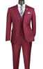 Slim Fit Business Men's Suit 3 Piece 2 Button in Burgundy
