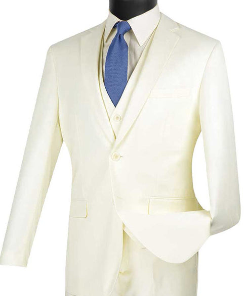 Slim Fit Business Men's Suit 3 Piece 2 Button in Ivory