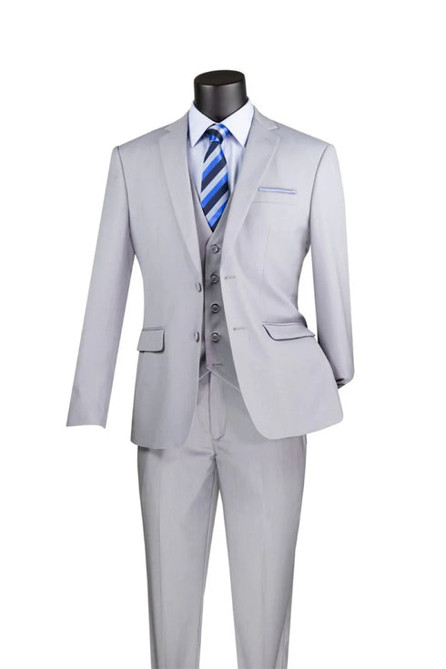 Slim Fit Suit 3 Piece 2 Button in Light Gray