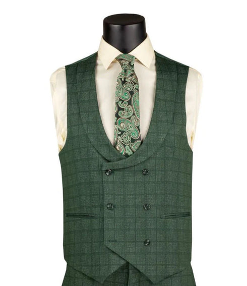 (42R) 2 Piece Slim Fit Stretch Fabric Blazer and Vest - Green