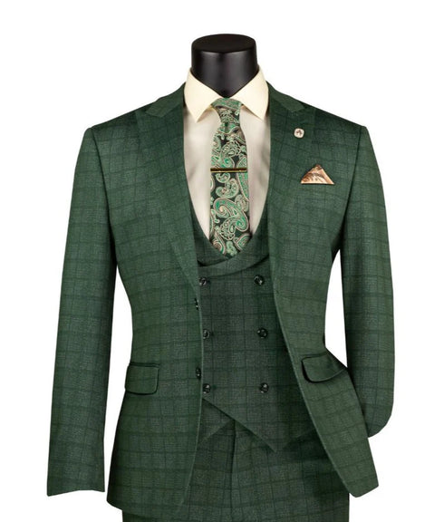 (42R) 2 Piece Slim Fit Stretch Fabric Blazer and Vest - Green