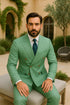 Mens Sage Green Double-Breasted Suits with Gold Button – Formal Slim Fit 2-Piece Pistachio Color