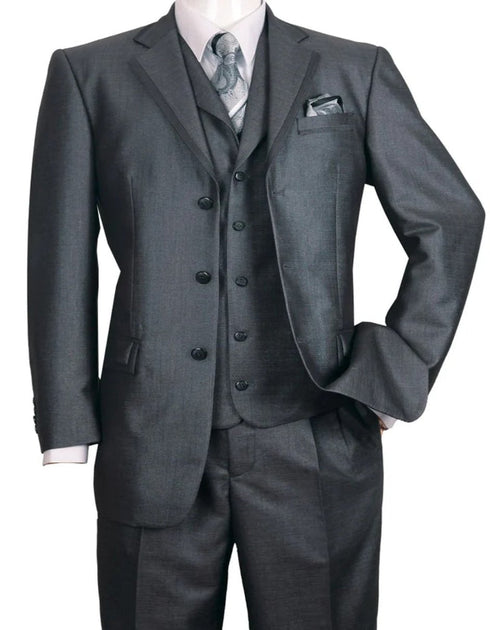 Pleated Dress Men Suits - Mens 3 Button Vested Textured Shiny Sharkskin Black Church Suit