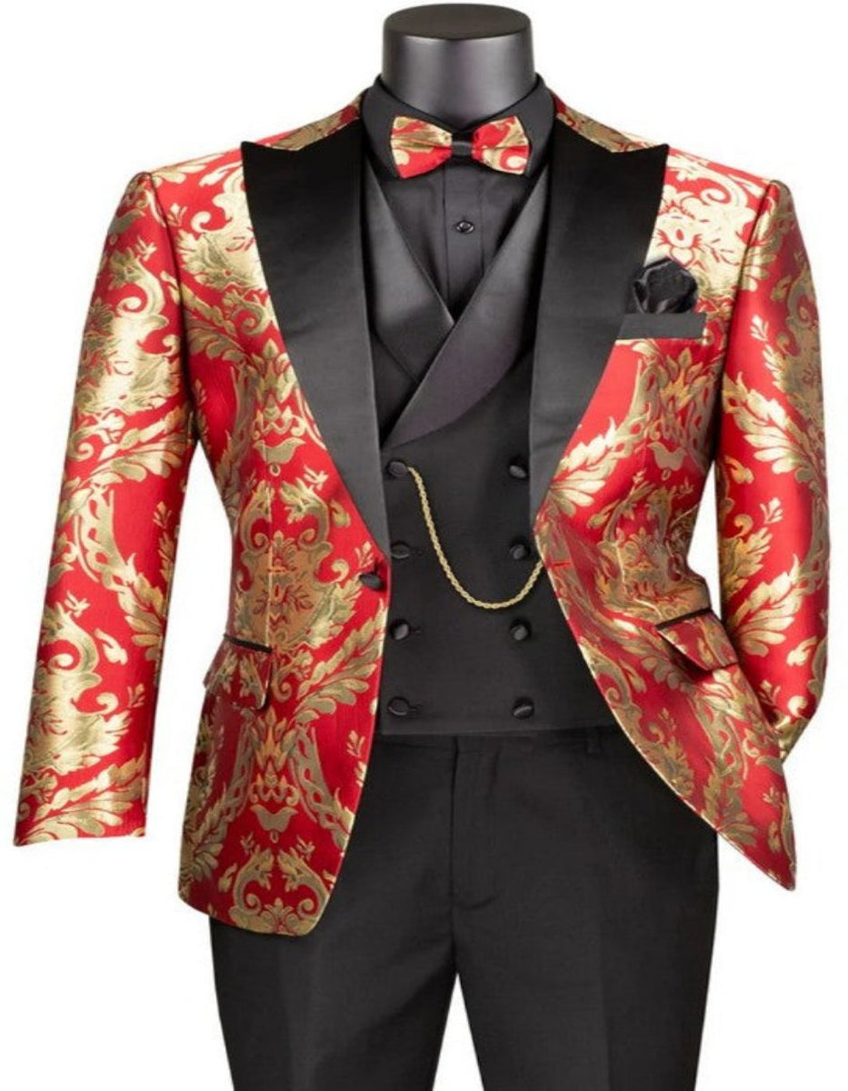 Men's Designer Vested Tonal Paisley Wedding & Prom Tuxedo in Gold main image 0