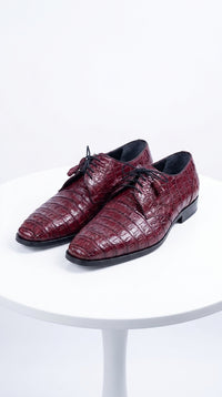 Los Altos Men’s Burgundy Crocodile Shoes, Exotic Gator Lace-Up Formal Dress Shoes