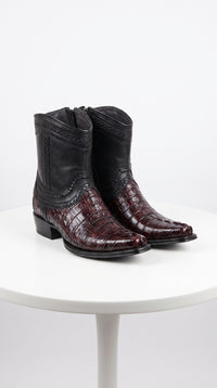 Men’s Black Cherry Caiman Tail Crocodile Boots, European Toe Exotic Western Dress Boots LAB-76B0118