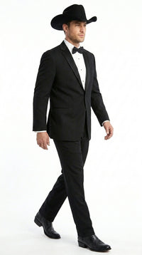 Mens 1 Button Western Cowboy Wedding Tuxedo Black