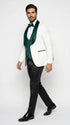Marco Lorenzo Premium White Paisley 4 Piece Suit with Green Velvet Shawl Lapel and Matching Bow Tie