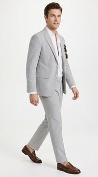Men’s Navy Seersucker 2 Piece Summer Suit, Modern Fit Lightweight Wedding Dress Suit