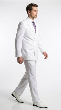 Men’s White Classic Double Breasted Poplin Suit, Formal Two Piece Wedding Dress Suit