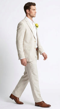 Men’s Natural Sand Linen Suit, Light Tan Summer Beach Wedding Suit