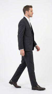 Men’s Black Sharkskin 3 Piece Suit, Single Breasted Notch Lapel Formal Wedding Business Suit
