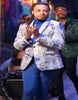 Silver Grey and Blue Paisly Tuxedo Dinner Jacket - White and Royal Floral Prom Blazer