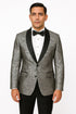 Silver and Black Tuxedo Blazer with Matching Bow Tie - Paisley Sport Coat For Prom or Wedding