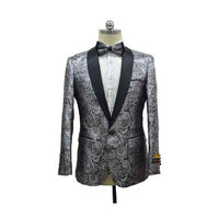 Silver And Black Lapel Paisley Floral Blazer Tuxedo Sport Coat