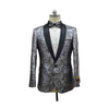 Silver And Black Lapel Paisley Floral Blazer Tuxedo Sport Coat