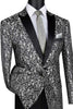Mens Paisley Embroidered Regular Fit Sport Coat Silver Grey Tuxedo