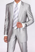 Men’s Silver Shiny Sharkskin Suit – 2 Button Peak Lapel Formal Suit with Flat Front Pants for Wedding, Prom & Party