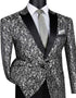 Prom Tuxedo 2026 - Mens Paisley Embroidered Regular Fit Sport Coat Silver Grey Tuxedo