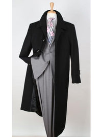 Mens - Winter Coat Duster Coat - Duster Overcoat - "Black" Wool Coat